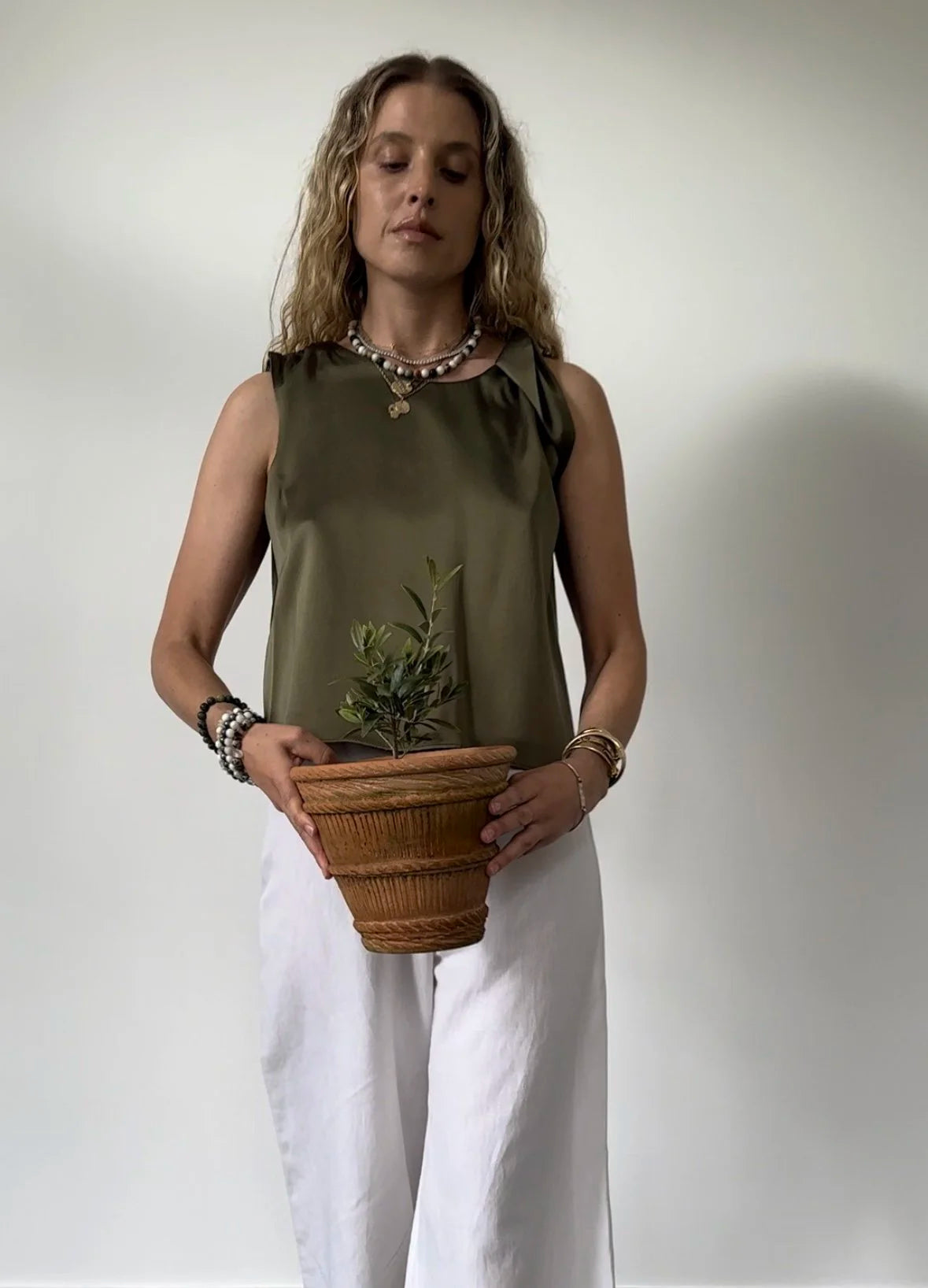The Fleur Top in Sand Washed Silk